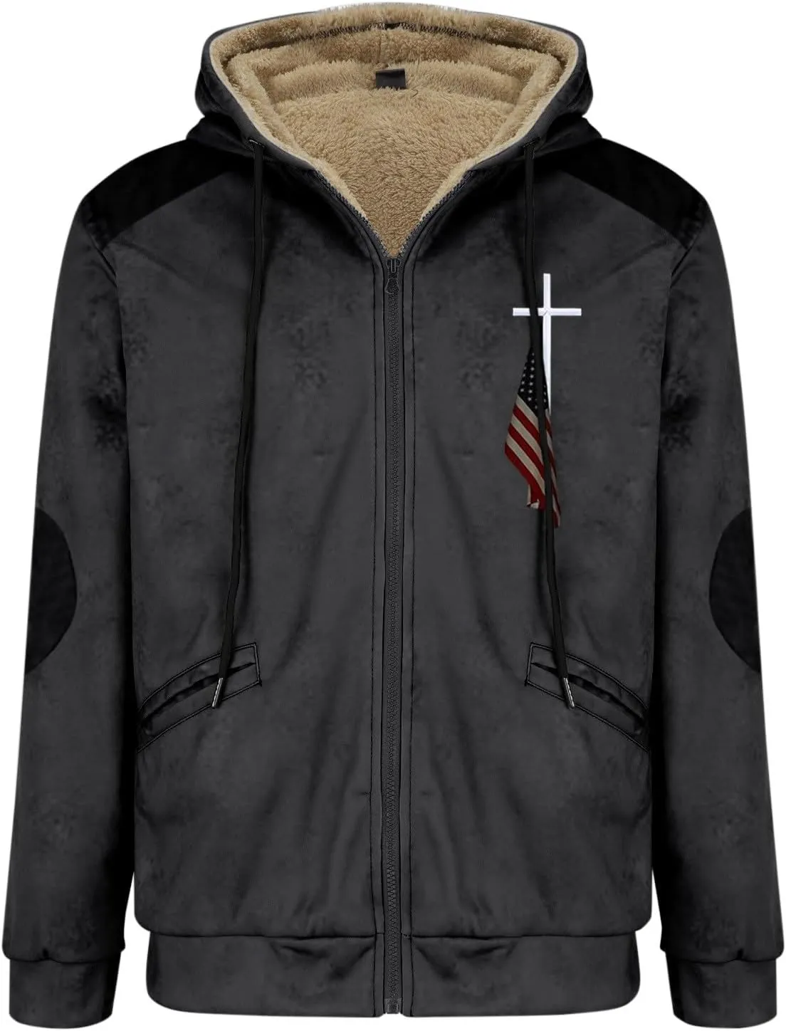 Men's Work Coat Washed Duck Fleece Jacket Brown Zipper Personalized Patch Ski Jacket Puffer Jacket Long Winter Coat