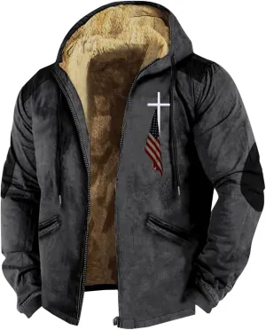 Men's Work Coat Washed Duck Fleece Jacket Brown Zipper Personalized Patch Ski Jacket Puffer Jacket Long Winter Coat