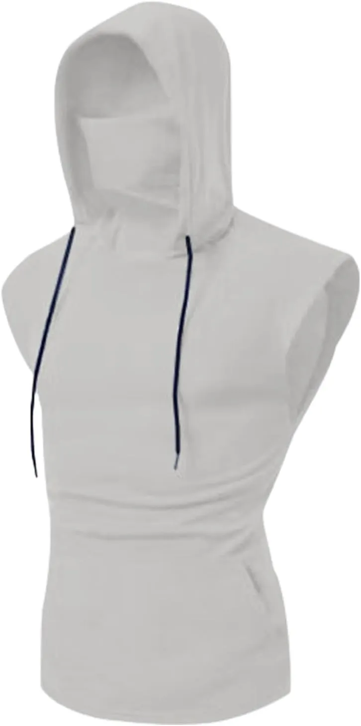 Men's Workout Hooded Tank Tops Sleeveless Sport Fitness Gym Hoodies Muscle Cut Off Shirt Trendy Compression Shirts