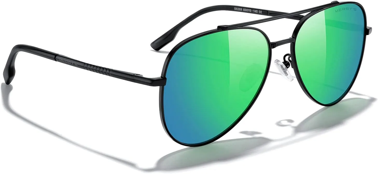 MERRY'S Classic Mirrored Aviator Sunglasses for Men Women Polarized Driving Fishing Mens Sunglasses