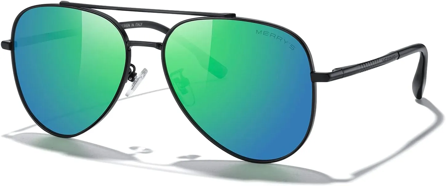 MERRY'S Classic Mirrored Aviator Sunglasses for Men Women Polarized Driving Fishing Mens Sunglasses