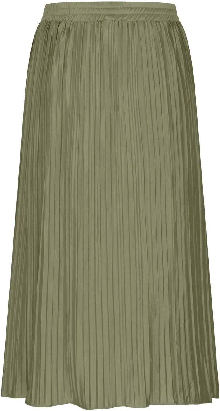Midi Skirt for Women Summer Vintage Stretch High Waist Button Front A-Line Skirts Casual Solid Flowy Pleated Skirt