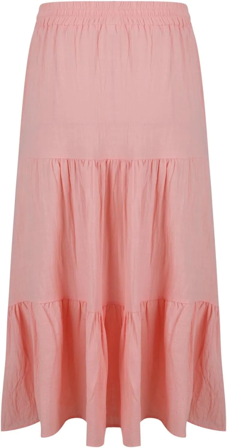 Midi Skirts for Women Button Front Casual Summer Skirts Drawstring High Waisted A Line Tiered Boho Flowy Beach Skirts