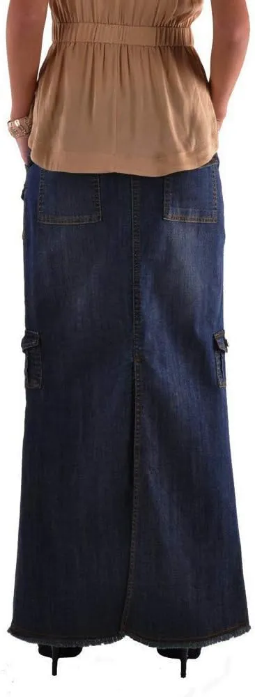 Midi Skirts for Women Fashion Straight Long Mid Waist Womens Denim Button Front Pocket Maxi Skirts Spring Dresses