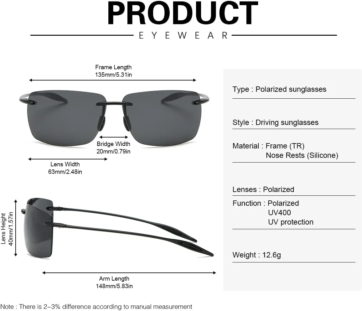 MIRYEA Rimless Polarized Sports Sunglasses for Men Women Driving Running Fishing Golf UV Blocking Glasses Eyeglasses Shades