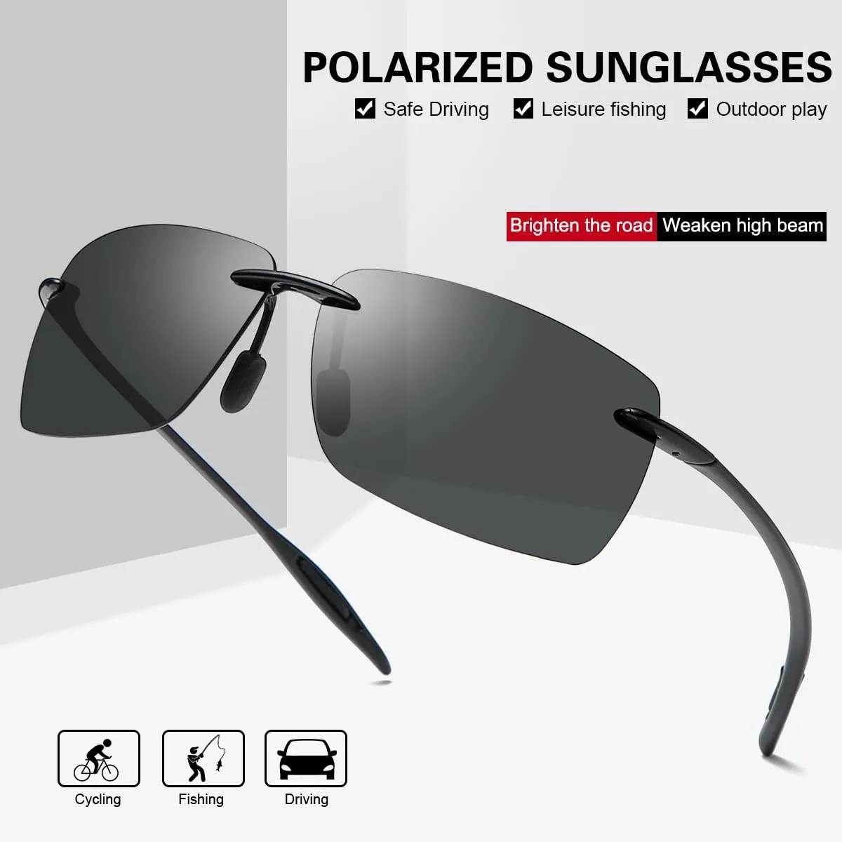MIRYEA Rimless Polarized Sports Sunglasses for Men Women Driving Running Fishing Golf UV Blocking Glasses Eyeglasses Shades