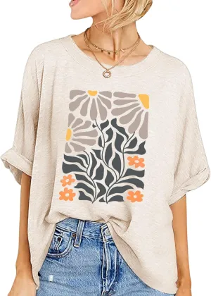 MK Shop Limited Oversized T Shirts for Women Graphic Tees Summer Casual Loose Fit Crewneck Short Sleeve Basic 2024 Tops