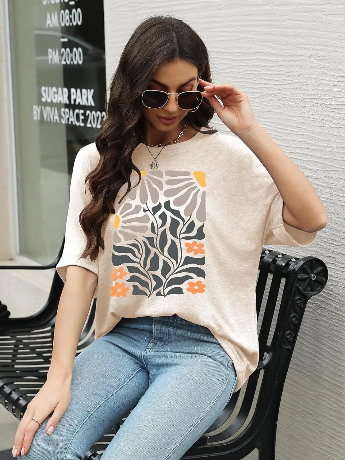 MK Shop Limited Oversized T Shirts for Women Graphic Tees Summer Casual Loose Fit Crewneck Short Sleeve Basic 2024 Tops