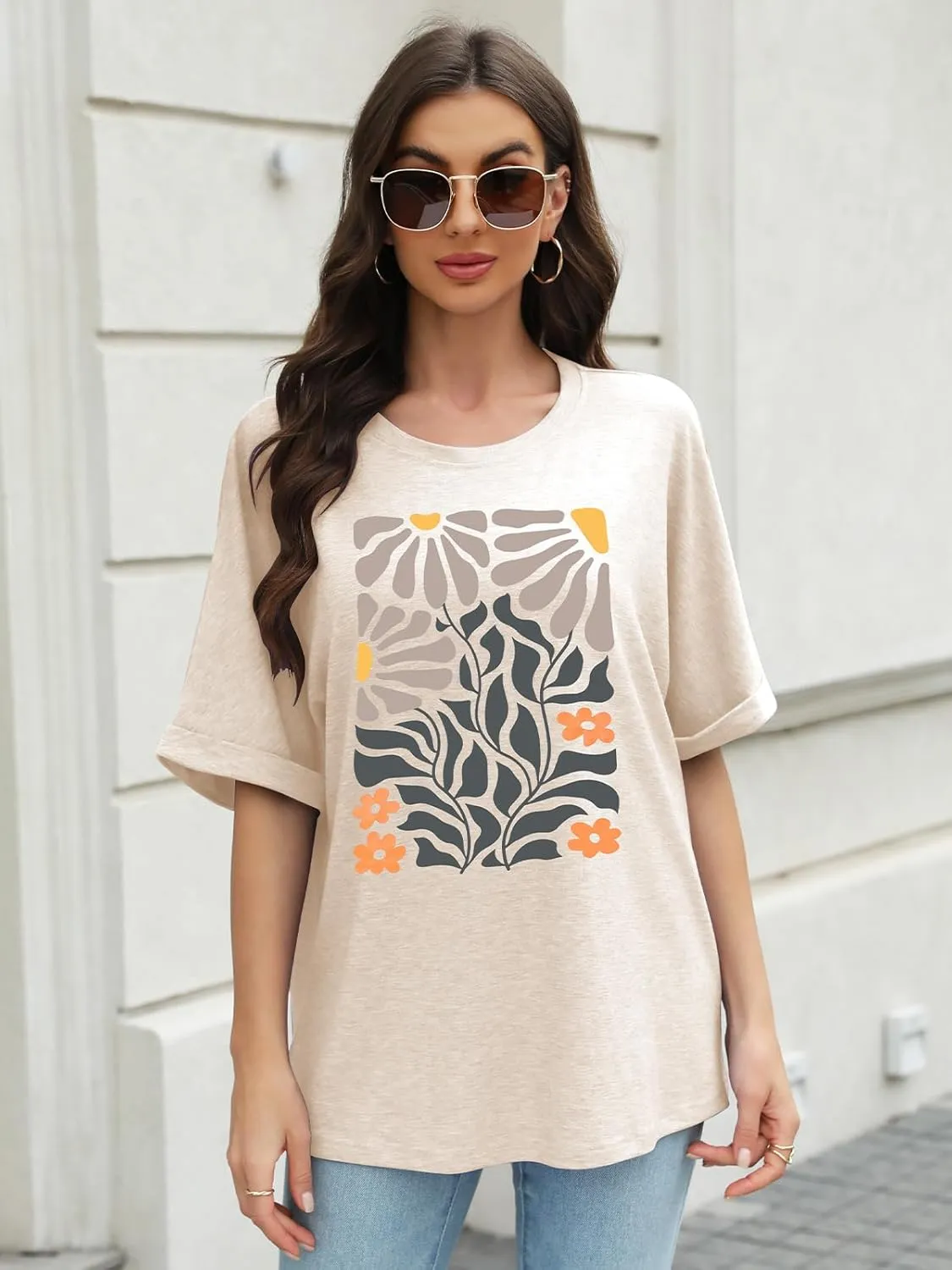 MK Shop Limited Oversized T Shirts for Women Graphic Tees Summer Casual Loose Fit Crewneck Short Sleeve Basic 2024 Tops