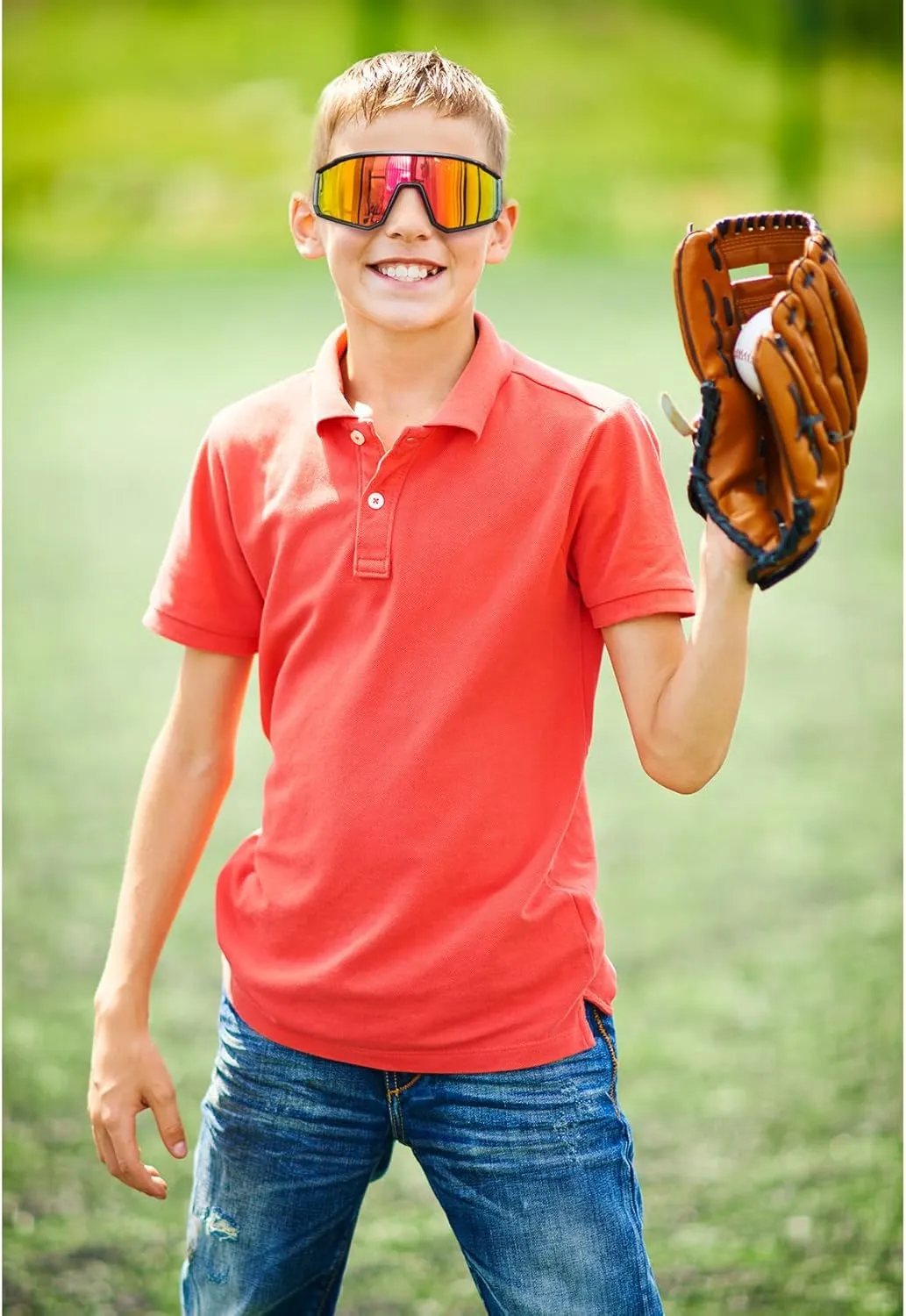 MVPTGRS Youth Baseball Sunglasses for Boys Girls Age 8-14 TR90 Frame Kids Sport Sunglasses for Softball Cycling Baseball Golf
