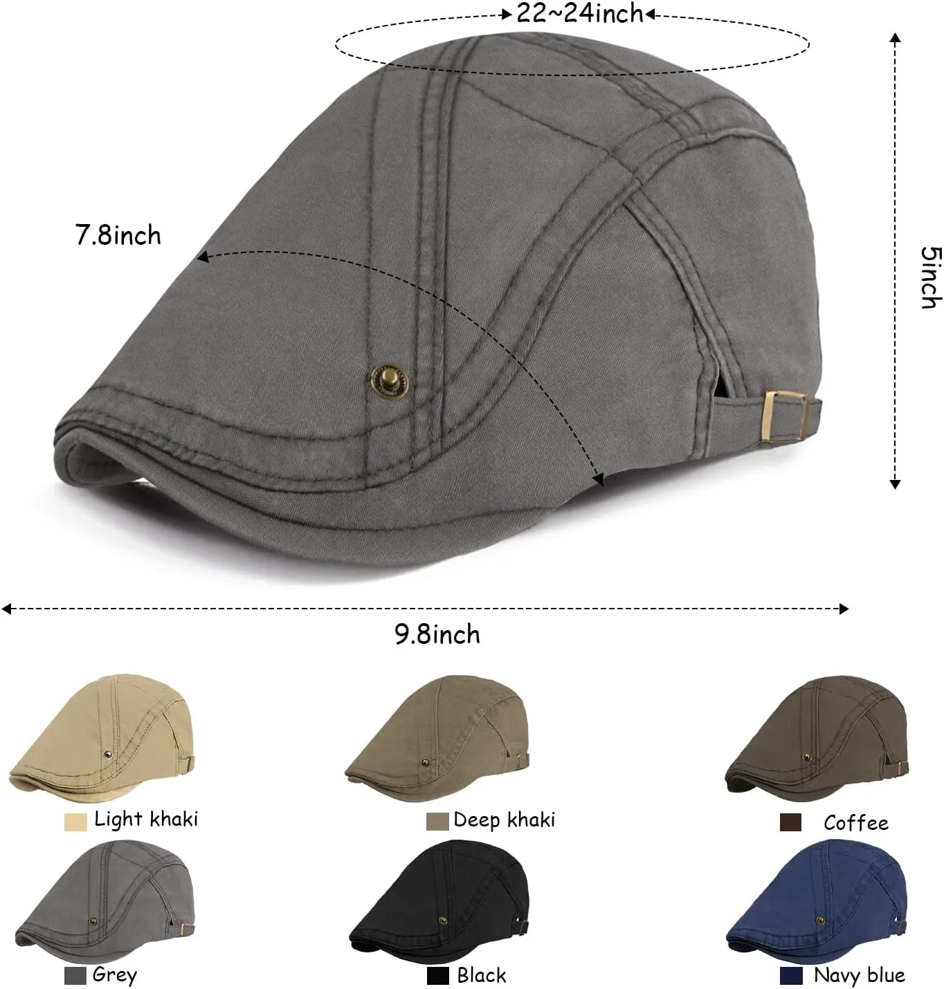 Newsboy Hat for Men Flat Caps Cotton Irish Newsboy Hats with Adjustable Buckles Breathable Vintage Hats for Driving