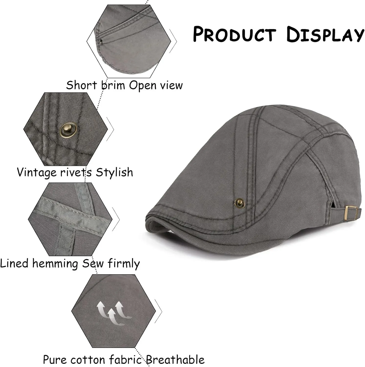 Newsboy Hat for Men Flat Caps Cotton Irish Newsboy Hats with Adjustable Buckles Breathable Vintage Hats for Driving