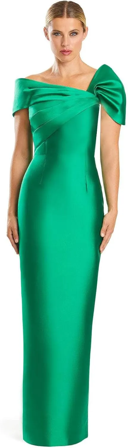 Off Shoulder Satin Formal Dresses Pleated Mermaid Evening Dresses Long Bridesmaid Dresses for Women EA001