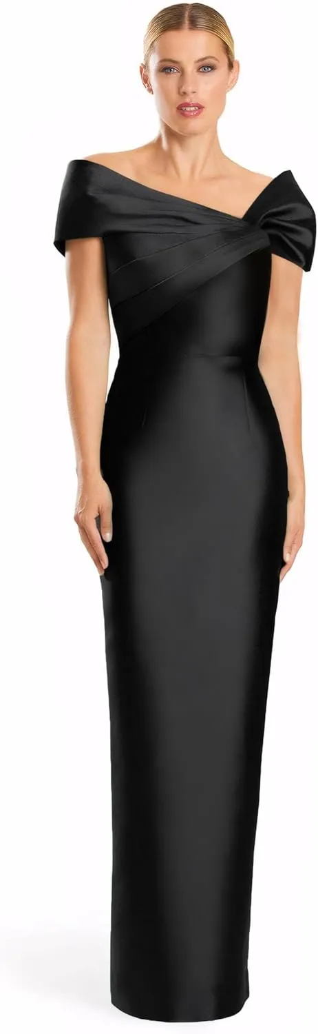 Off Shoulder Satin Formal Dresses Pleated Mermaid Evening Dresses Long Bridesmaid Dresses for Women EA001