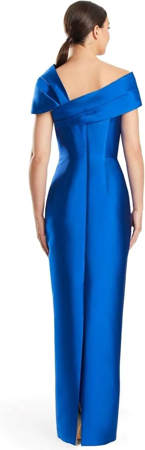 Off Shoulder Satin Formal Dresses Pleated Mermaid Evening Dresses Long Bridesmaid Dresses for Women EA001