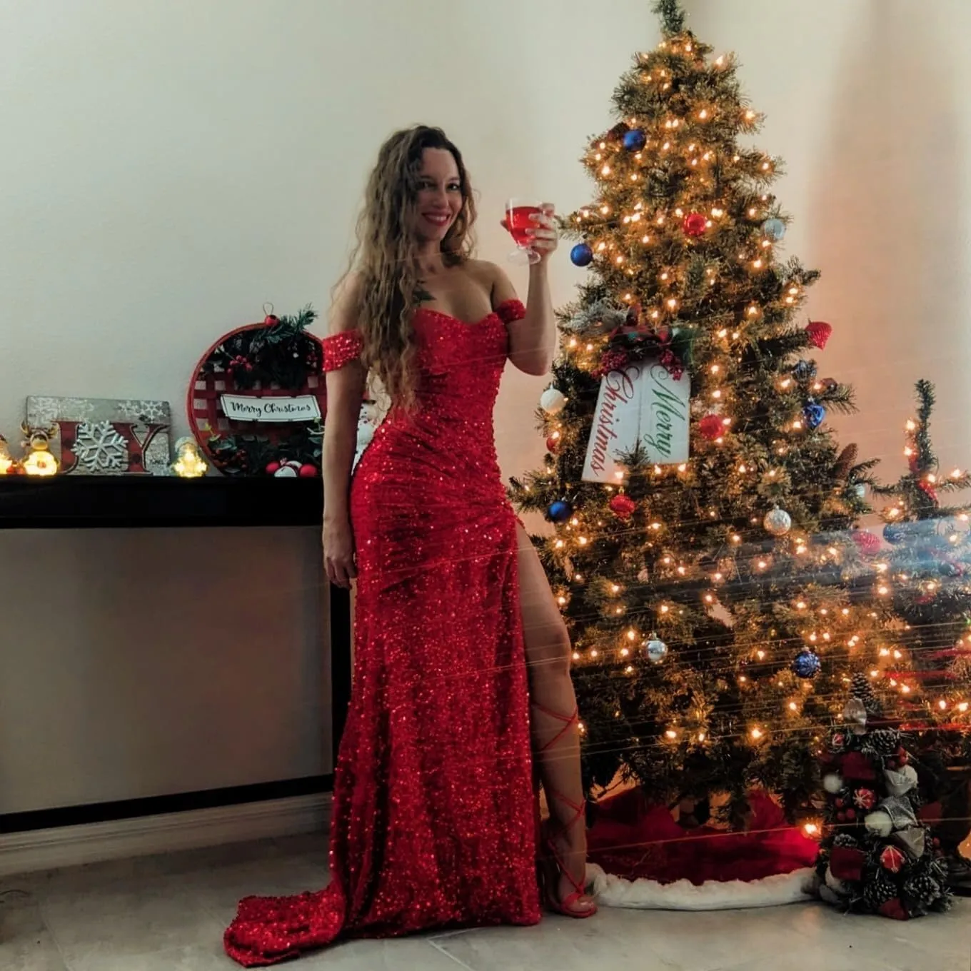 Off Shoulder Sequin Prom Dress Long Mermaid Pleated Formal Gowns with Slit P038
