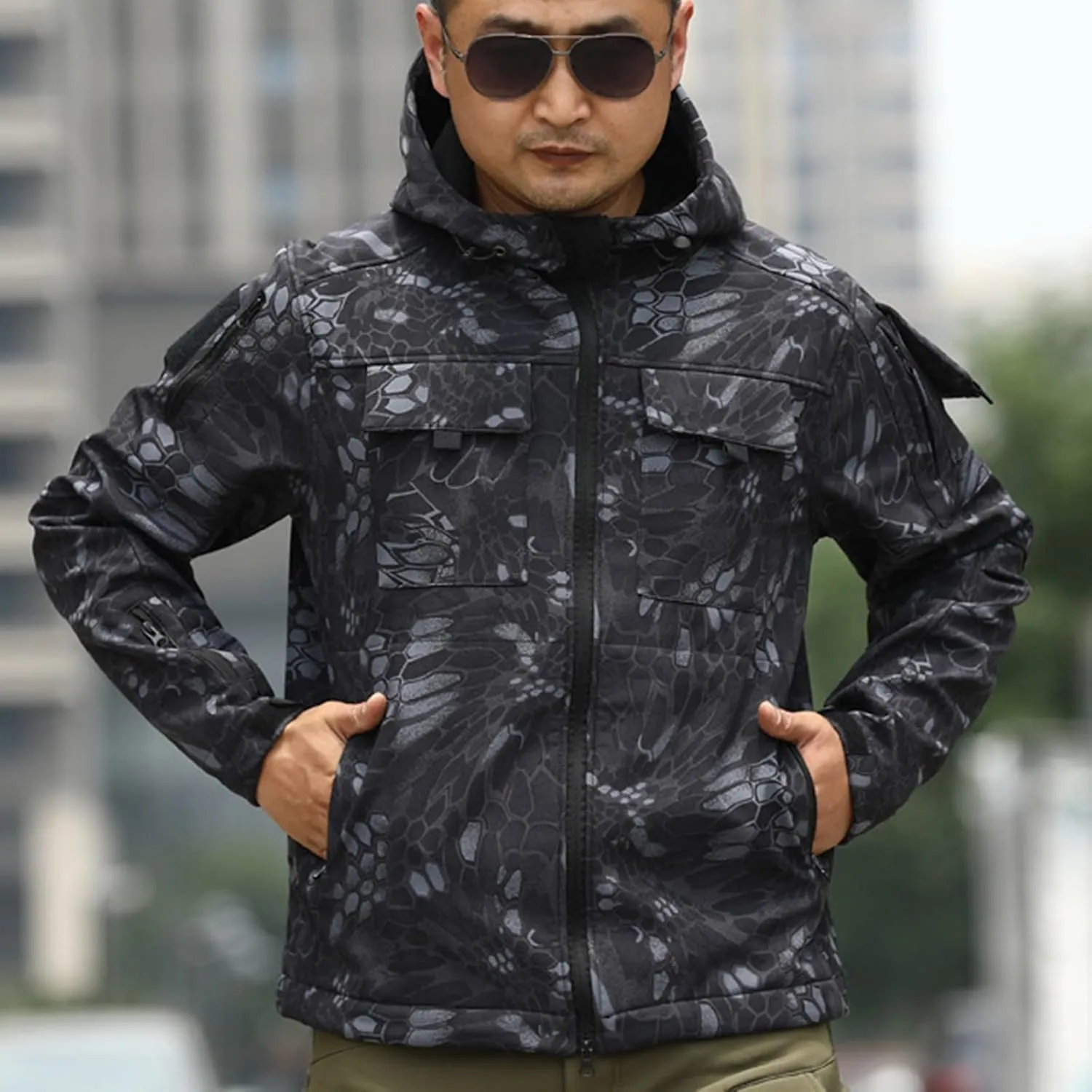 Outdoor Military Jackets for Men Long Sleeve Zip Up Hoodies Rain Jacket Men Cargo Jacket with Multi Utility Pockets
