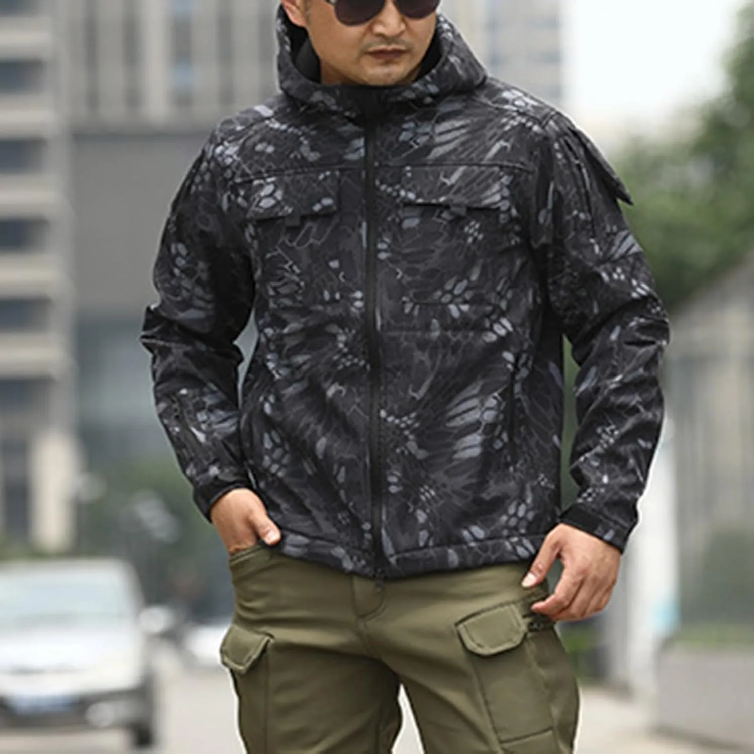 Outdoor Military Jackets for Men Long Sleeve Zip Up Hoodies Rain Jacket Men Cargo Jacket with Multi Utility Pockets