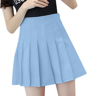 Pleated Mini Skirt Women Teen Girls High Waist School A-Line Skater Tennis Skirt Summer Casual Solid Color Skirt
