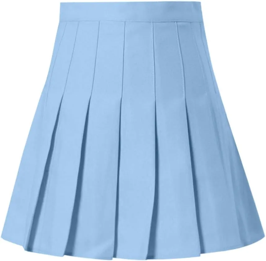 Pleated Mini Skirt Women Teen Girls High Waist School A-Line Skater Tennis Skirt Summer Casual Solid Color Skirt