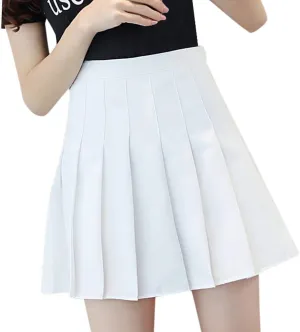 Pleated Mini Skirt Women Teen Girls High Waist School A-Line Skater Tennis Skirt Summer Casual Solid Color Skirt