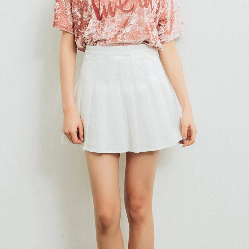 Pleated Mini Skirt Women Teen Girls High Waist School A-Line Skater Tennis Skirt Summer Casual Solid Color Skirt