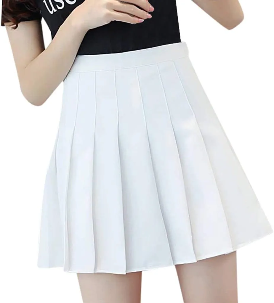 Pleated Mini Skirt Women Teen Girls High Waist School A-Line Skater Tennis Skirt Summer Casual Solid Color Skirt