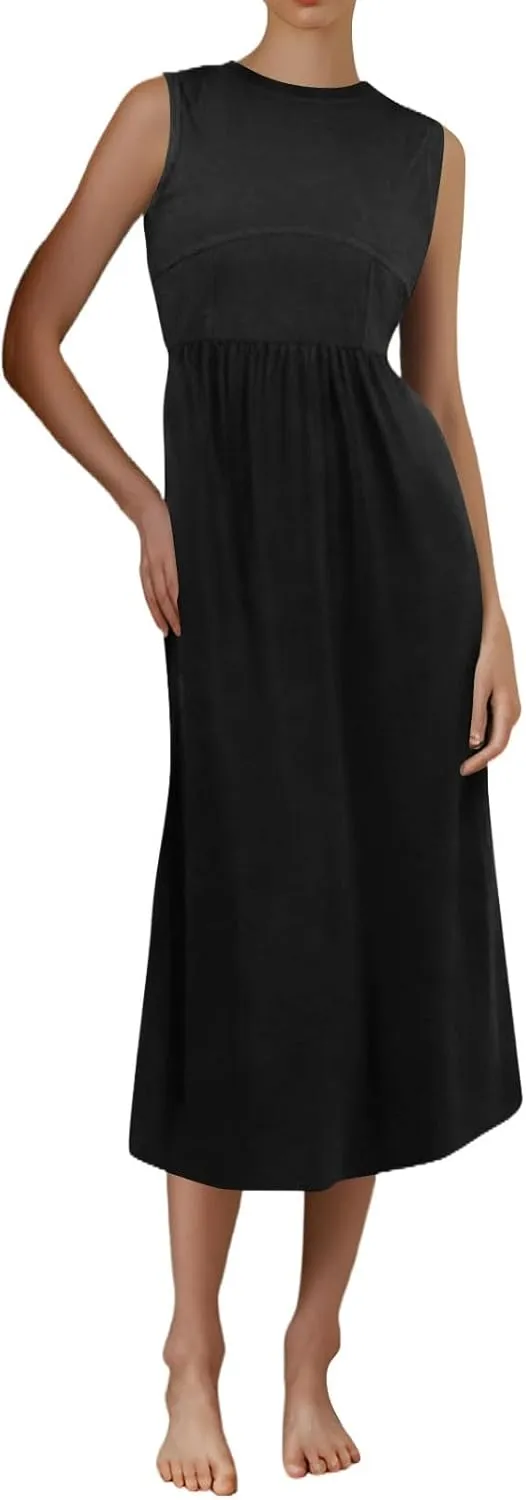 Plus Size Dresses for Curvy Women Summer Tank Dress Cute Sundress Sleeveless Wrap Dress Midi Aline Dresses with Pocket