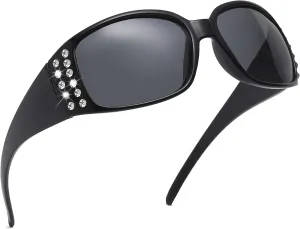Polarized Sunglasses for Women, Rhinestone Bling Oval Sun Glasses for Driving/Shopping UV Protection Shades