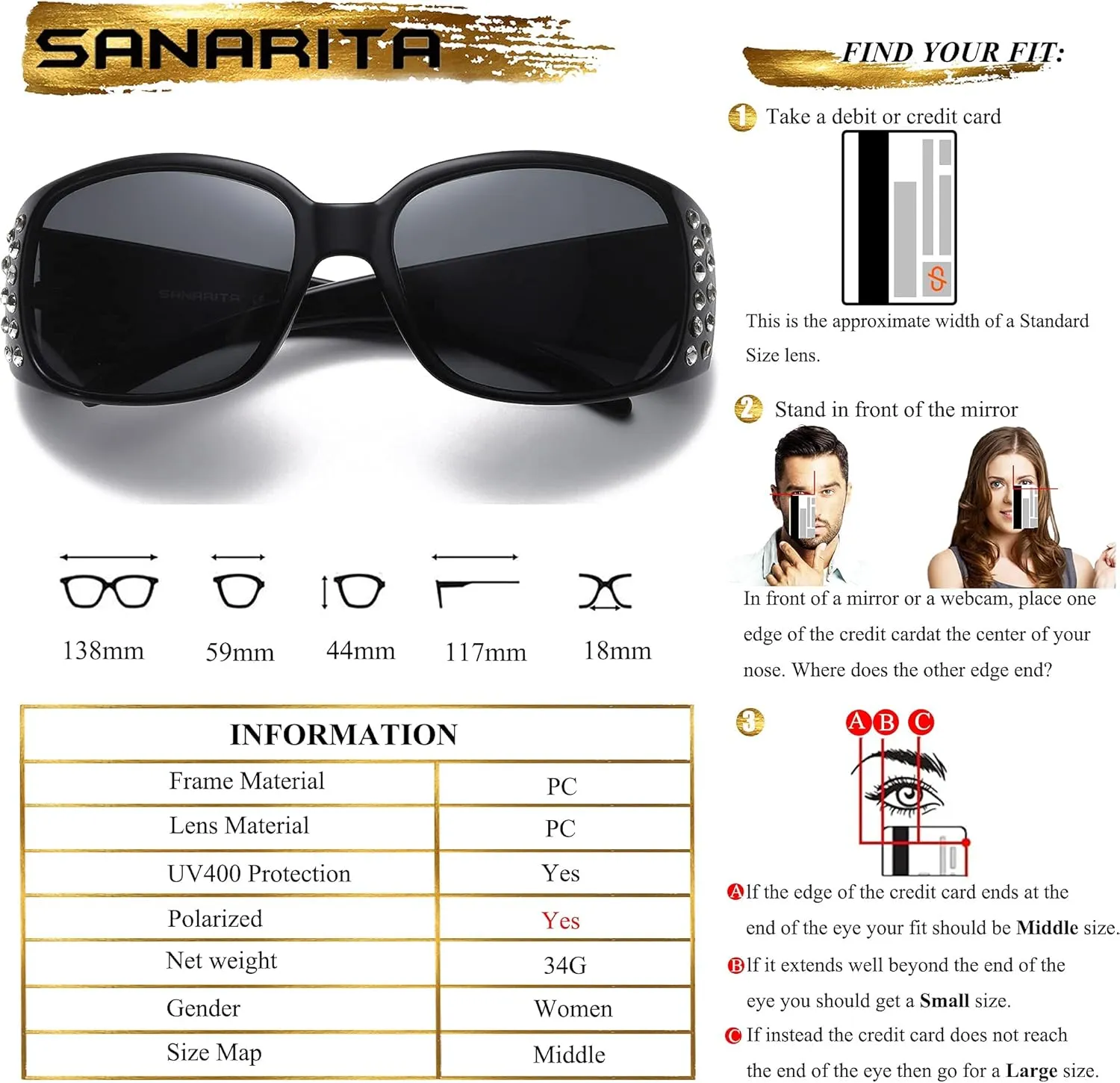 Polarized Sunglasses for Women, Rhinestone Bling Oval Sun Glasses for Driving/Shopping UV Protection Shades