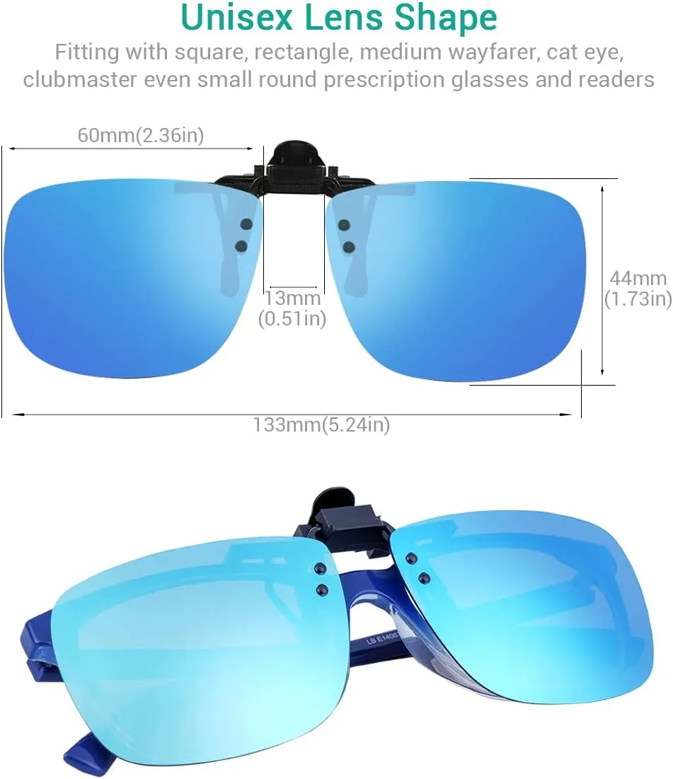 Polarized Unisex Clip on Flip up Sunglasses over Prescription and Reading Glasses Frames