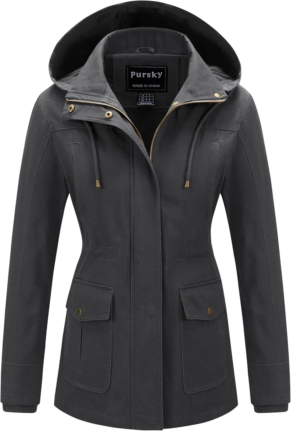 Pursky Women's Cotton Anorak Jacket Lightweight Casual Military Jackets Safari Utility Coats With Removable Hood