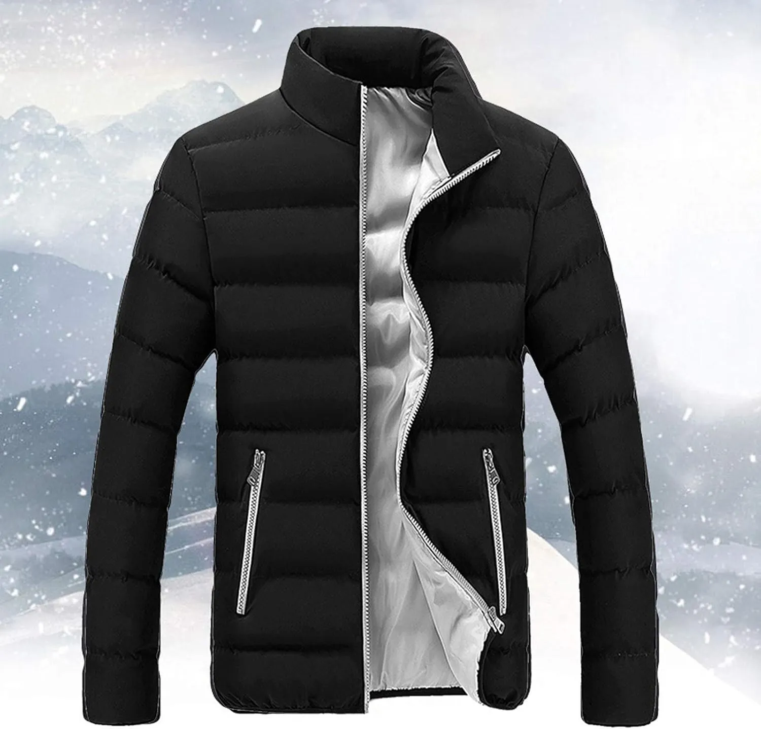 Quilted Coats for Men Plus Size Puffer Jackets Warm Padded Down Coat Zipper Winter Outerwear with Pockets Ski Coats