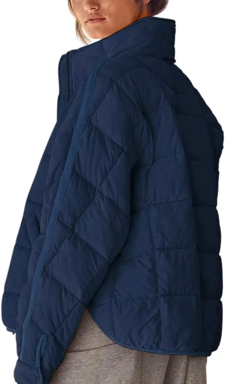 Quilted Jackets for Women Lightweight Puffer Jackets Packable Down Coat Casual Long Sleeve Tops Warm Winter Coat