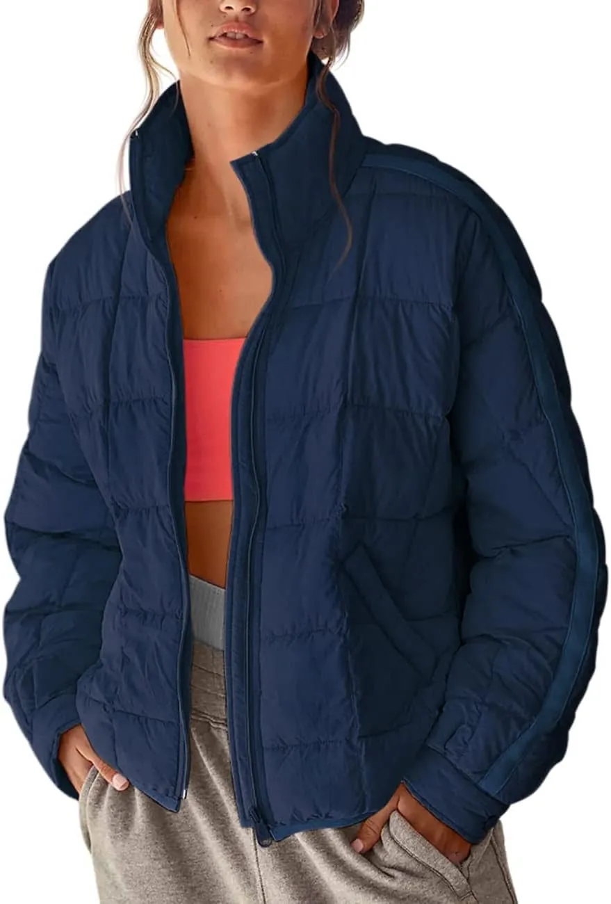 Quilted Jackets for Women Lightweight Puffer Jackets Packable Down Coat Casual Long Sleeve Tops Warm Winter Coat