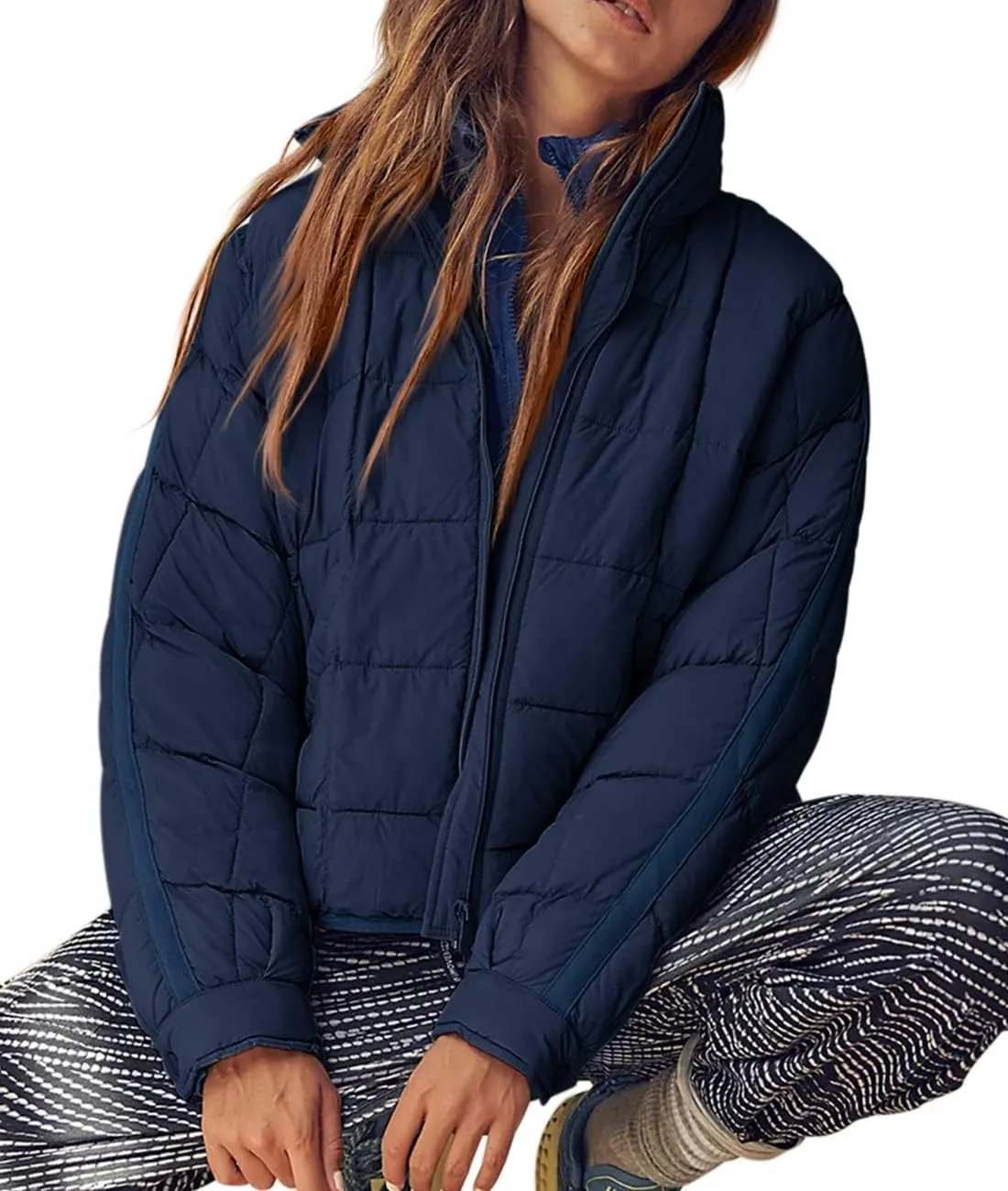 Quilted Jackets for Women Lightweight Puffer Jackets Packable Down Coat Casual Long Sleeve Tops Warm Winter Coat