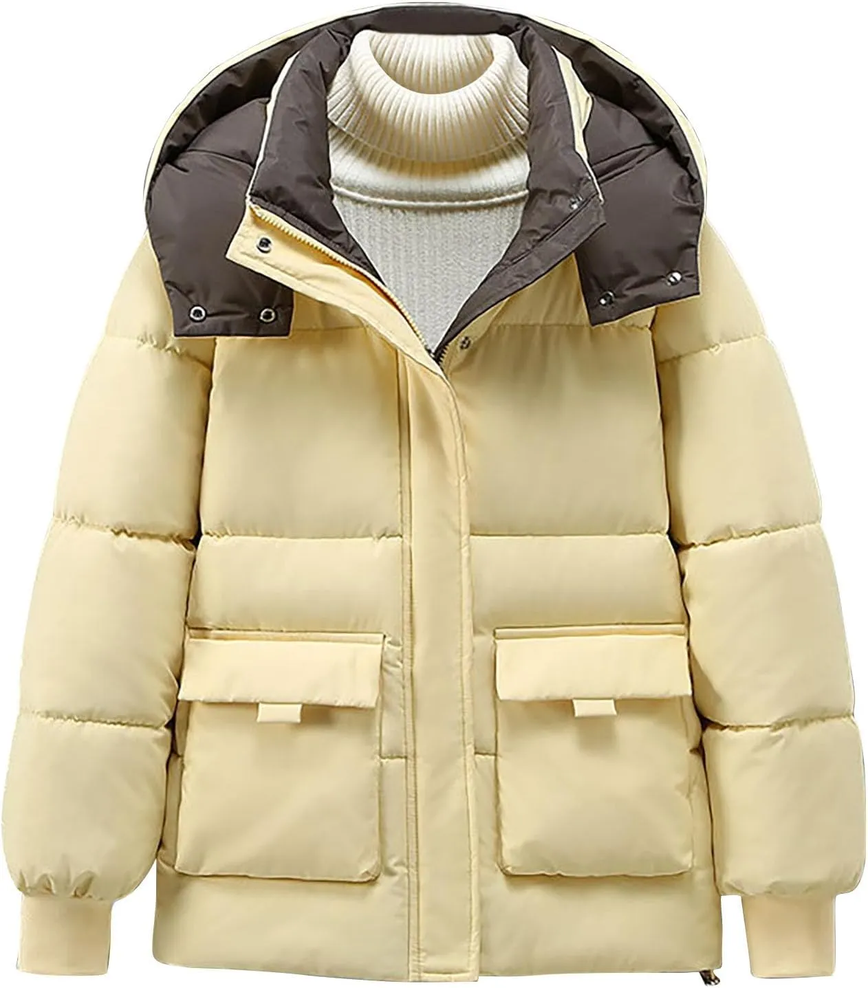 Quilted Jackets for Women Winter Thermal Full-Zip Puffer Jacket Fashion Thickened down Coats Snow Jackets with Hood