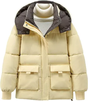 Quilted Jackets for Women Winter Thermal Full-Zip Puffer Jacket Fashion Thickened down Coats Snow Jackets with Hood