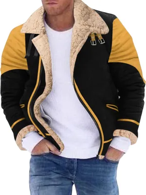 QWENTMTNTY Long Fur Coat Leather Bomber Jackets for Men Bomber Jacket Patchwork Jacket Men's Winter Clothes