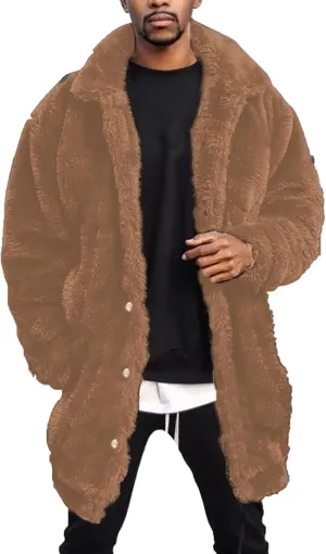 QWENTMTNTY Mens Winter Coats Fuzzy Fleece Warm Thermal Overcoat Thick Faux Shearling Lightweight Cardigan Outerwear Big Tall