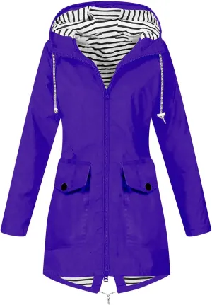 Rain Jacket Women Plus Size Hooded Raincoat Water Resistant Waterproof Jacket Lightweight Outdoor Windbreaker Jacket