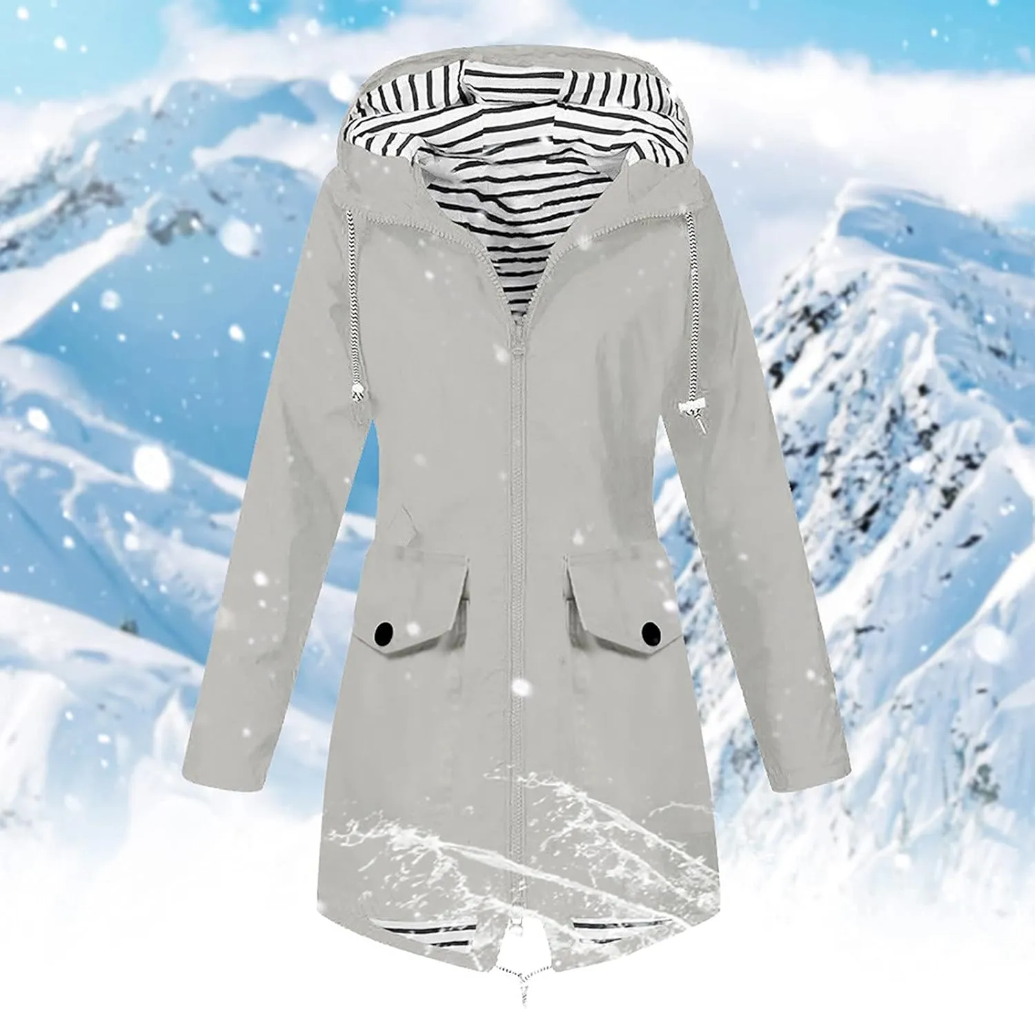 Rain Jacket Women Plus Size Hooded Raincoat Water Resistant Waterproof Jacket Lightweight Outdoor Windbreaker Jacket
