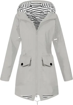 Rain Jacket Women Plus Size Hooded Raincoat Water Resistant Waterproof Jacket Lightweight Outdoor Windbreaker Jacket