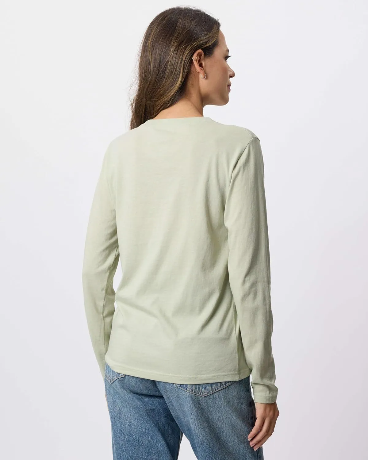 Real Essentials 4 Pack: Women's V-Neck Cotton Long-Sleeve T-Shirt (Available in Plus Size)