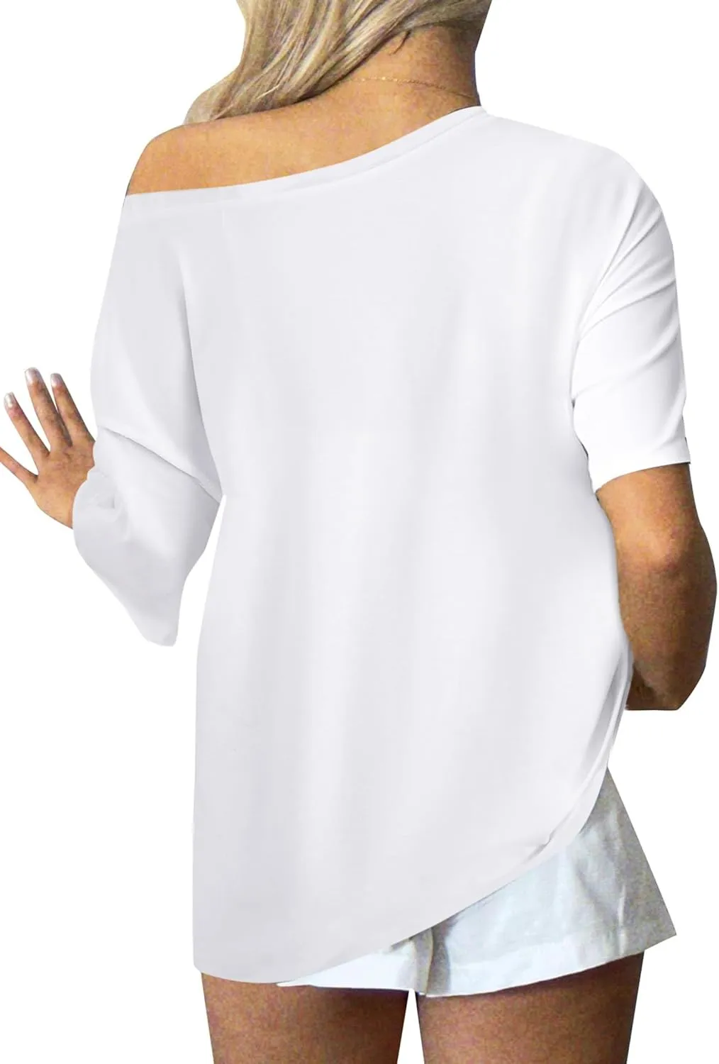 Remidoo Womens Off The Shoulder Top Oversized Tshirts Graphic Tee Short Sleeve Loose Shirt