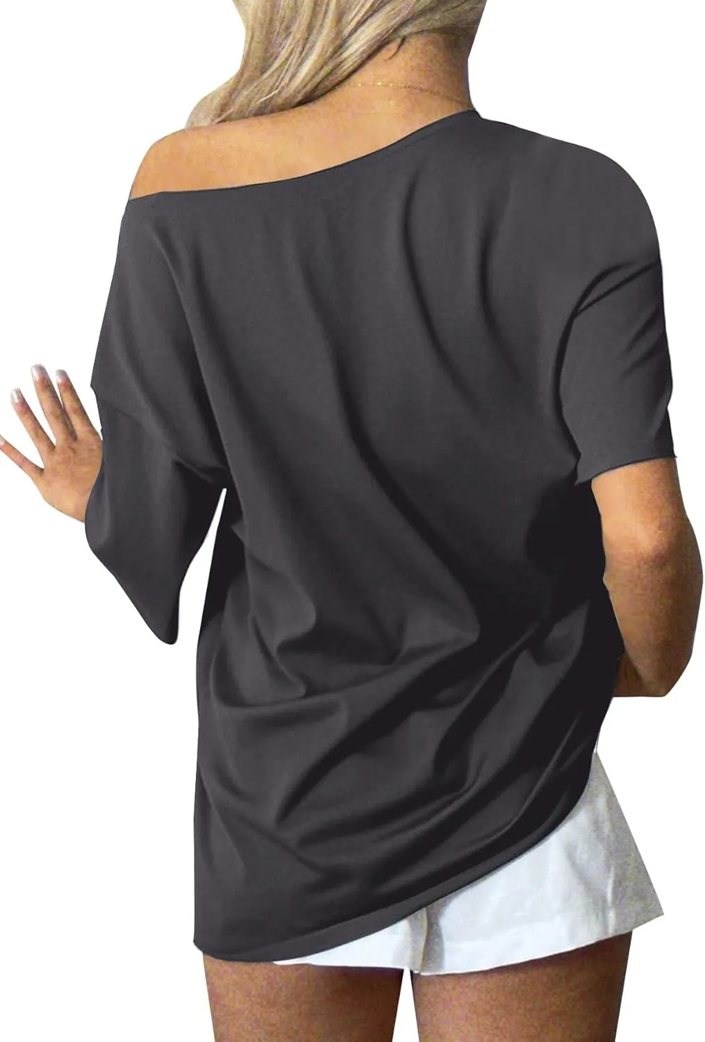 Remidoo Womens Off The Shoulder Top Oversized Tshirts Graphic Tee Short Sleeve Loose Shirt