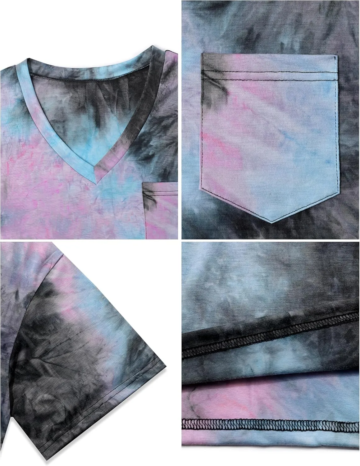 Remidoo Womens Tie Dye V Neck Tee Short Sleeve Shirt Causal Oversized T-Shirt Top