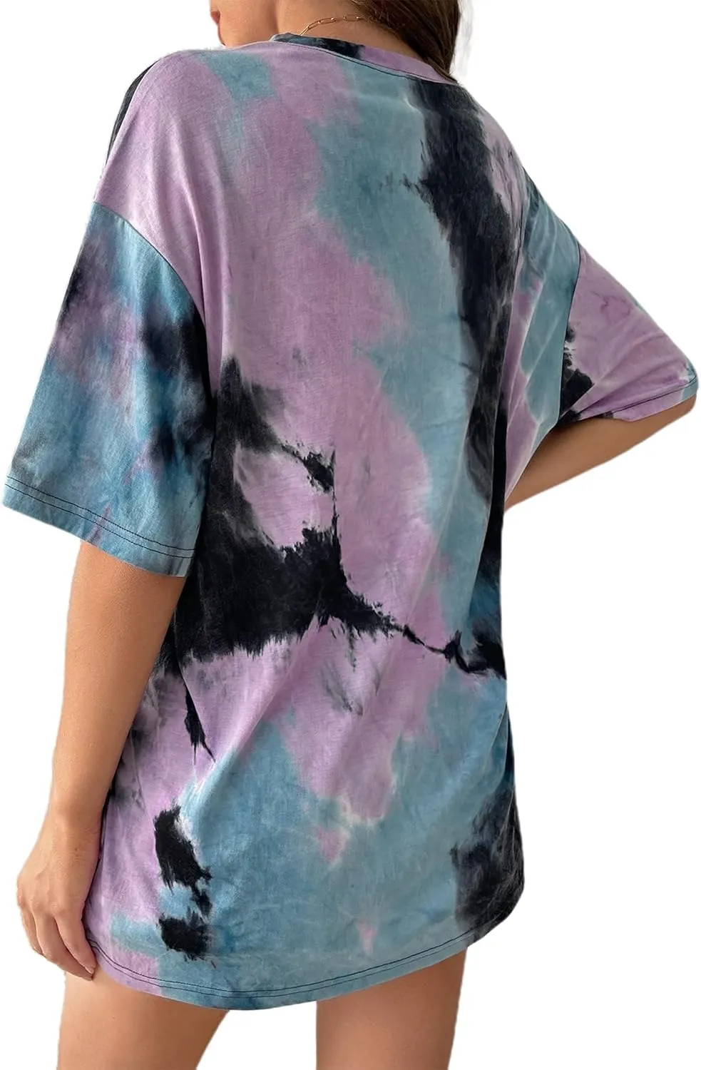 Remidoo Womens Tie Dye V Neck Tee Short Sleeve Shirt Causal Oversized T-Shirt Top