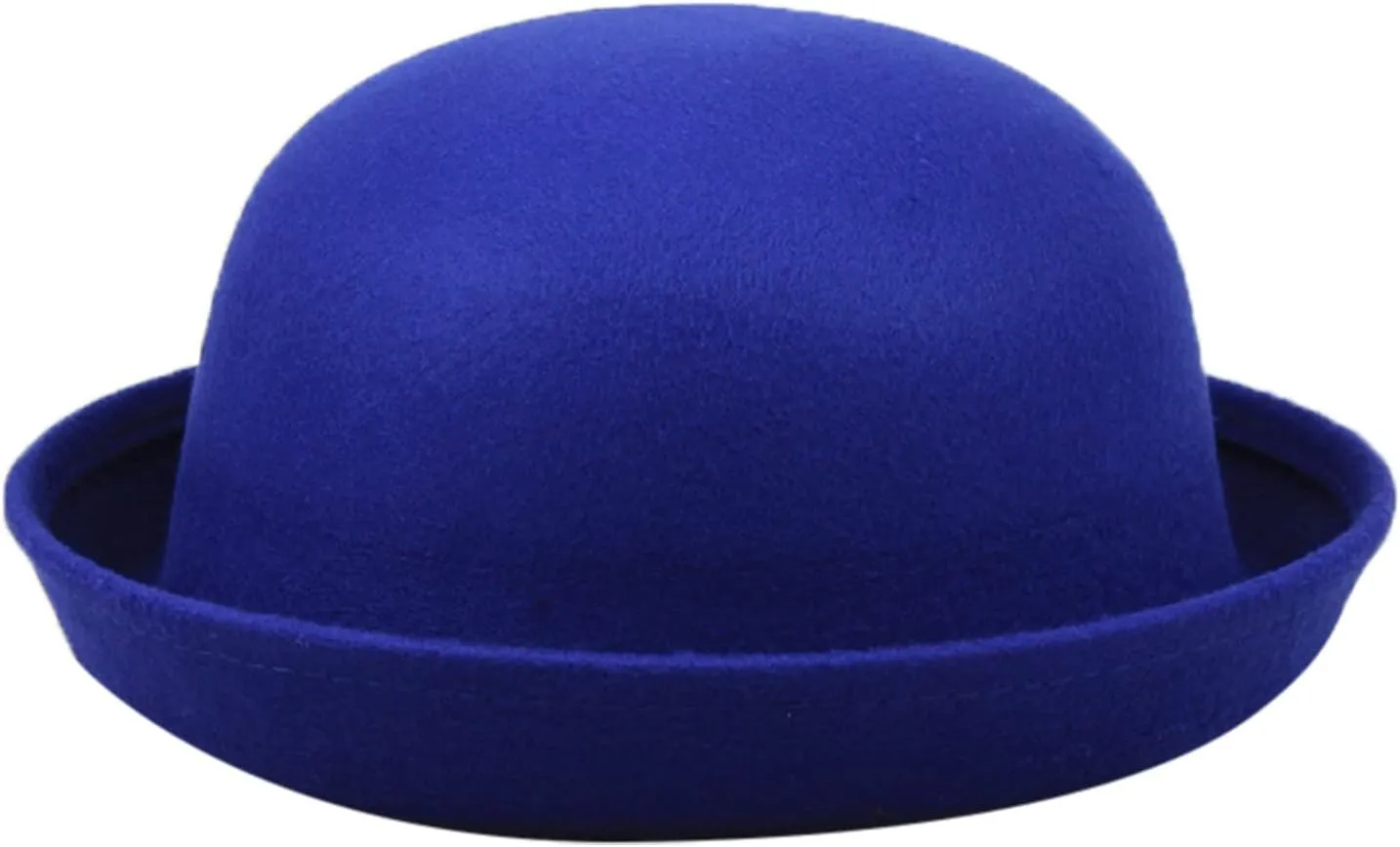 Retro Bowler Derby Hats for Women Men Roll Up Brim 1920s Classic Church Party Cloche Hats Flat Top Fleece Fedora Hats