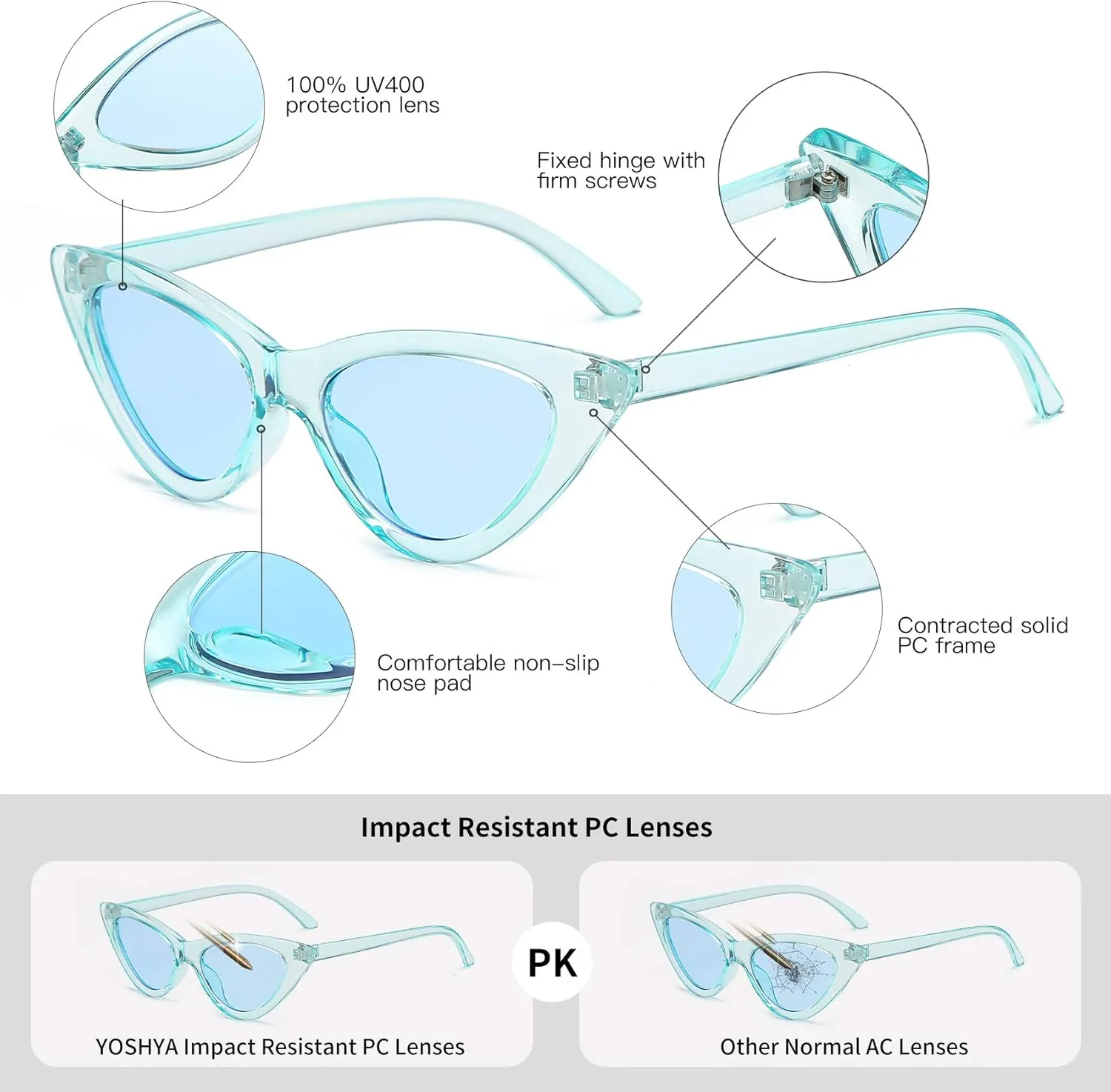 Retro Vintage Narrow Cat Eye Sunglasses for Women Clout Goggles Plastic Frame